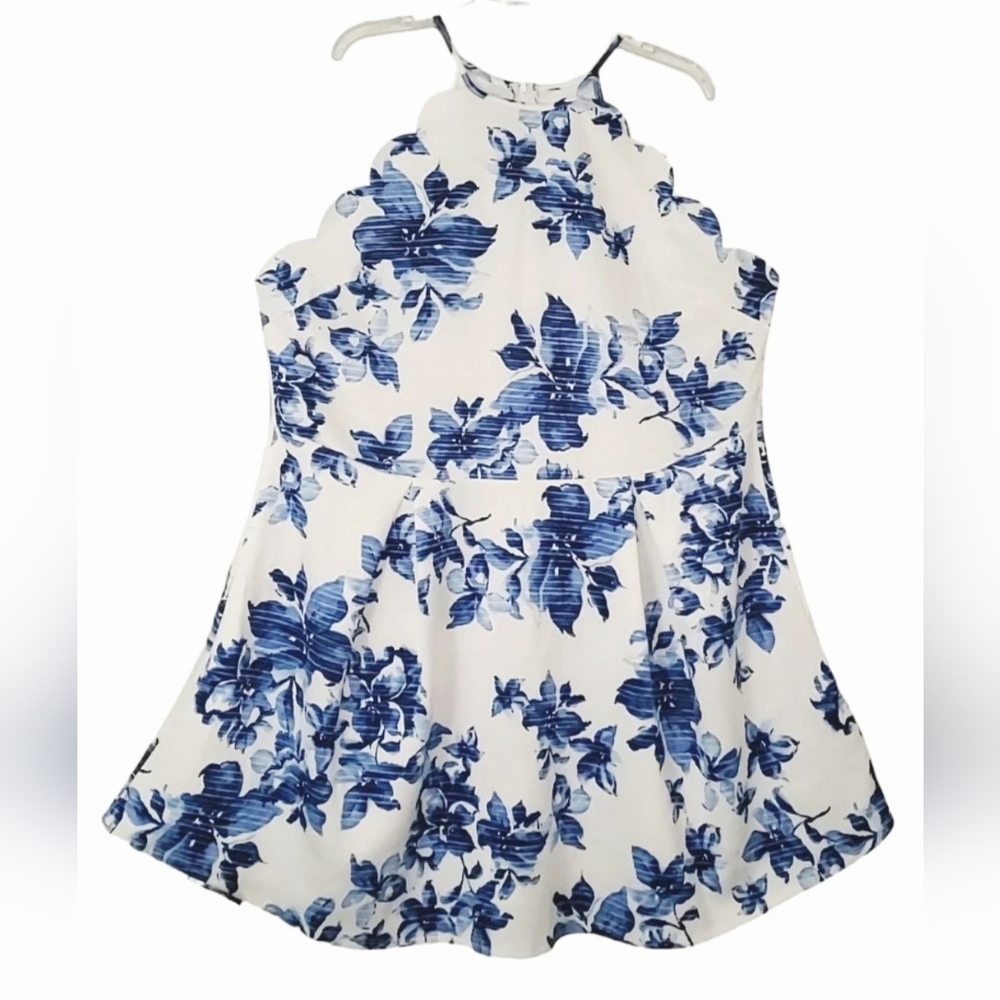 Charlotte Russe Plus Blue White Floral Scalloped Skater Mini Dress Size 3X NWT